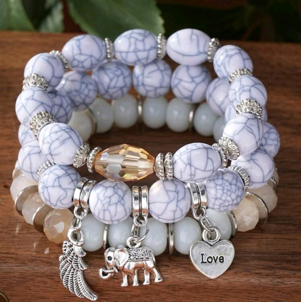 Elephant + Jeart multilayer bracelets